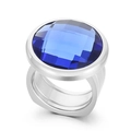 Chunky silver ring featuring a large round deep blue multifaceted crystal gemstone - US 6 / Silver Sapphire Blue Style (KR107536-K)