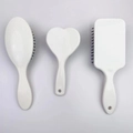 Three-piece white marble pattern hairbrush set with oval, heart, and rectangular shapes - Plain White (No Print)