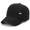 Men's wool blend baseball cap in black with textured fabric and ear protection - Black