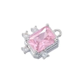 Macro shot of silver metal pendant with pink rectangular stone and white crystals - VD1538 Platinum Pink Zirconia (Rectangle)