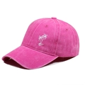 Stylish washed pink denim baseball cap featuring a white palm tree embroidery detail - One Size / Rose Red