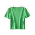Slim fit bright green short sleeve knit top for women with round neck and fine texture - S / Green