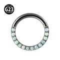 G23 titanium hinged segment ring featuring inlaid synthetic opal for nose or ear piercings - 1.2x6mm / OP17 Flat Surface