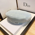 Boina de tweed azul y verde menta con etiqueta blanca en un elegante estilo retro - Talla Única (54-58CM) / Verde/Blanco