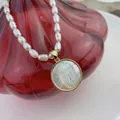 Freshwater pearl necklace with gold-plated Our Lady of Guadalupe shell pendant - Style B-Round Our Lady of Guadalupe Relief