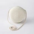 Detail view of round woven straw shoulder bag in white with textured crossbody strap - Off-white Large Round Bag (15*7cm)