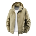 Herren Outdoor-Windjacke in Khaki mit Kapuze, Netzfutter und Brusttasche - M / Khaki