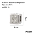 Detailed view of silver letter R charm with cubic zirconia and 4mm hole dimensions - Letter R (PT0568)