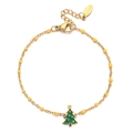 Detail of stainless steel bracelet with yellow beads and green enamel Christmas tree charm - Yellow
