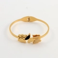 Polished gold butterfly bangle with hollow design and spring hinge for women - BR8249-Three Butterflies / Gold
