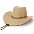 Chapeau de cowboy en paille de lin pour hommes et femmes avec bord large et mentonnière - Taille unique / Lin Kaki