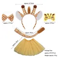 5-piece giraffe costume set with spotted headband, tutu skirt, bowtie, tail and face stickers - 5pcs Set (Headband+Bowtie+Tail+Face Sticker+Gold Tutu) / Yellow Giraffe