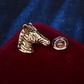 Classic golden zebra head lapel pin with metal butterfly clasp on red velvet - Antique Gold Zebra