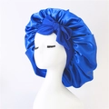 Royal blue satin sleep bonnet with adjustable bow tie for long hair hair care - Medium Single Layer Ribbon / Sapphire Blue