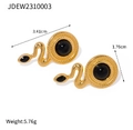 Detail view of gold snake earrings with black onyx including size and weight specs - Snake Hoop Stud Style (JDEW2310003)