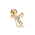 Gold plated letter F piercing stud with cubic zirconia and round ball back for women - Letter F / Gold