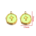 Pendentif croix en acier doré 16x13mm avec émail vert et anneau de suspension rond - Type D Croix Jaune
