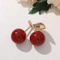 Sparkly red cherry charm with gold leaf and glitter finish for DIY jewelry crafts - Shiny Gold Stem Red