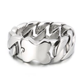 Polished silver cuban link ring featuring a central flower emblem in industrial style - Silver Polished Finish 31mm 24cm (KB157501)