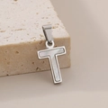 Pendentif lettre T en argent avec incrustation en nacre blanche sur pierre - Pendentif Lettre T (KP115558-K)