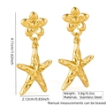 Golden stainless steel starfish drop earrings with floral stud and precise measurements - Stainless Steel Floral Starfish