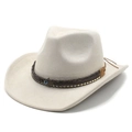 Detalle de sombrero vaquero de fieltro crema con banda de cuero y amuleto de ojo azul - M (56-58cm) / Beige (Gamuza)