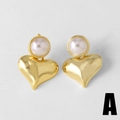 Pendientes de corazón bañados en oro 18k con perlas blancas de estilo retro - Estilo Perla de Corazón