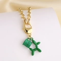 Collier doré avec chien ballon en émail vert, pendentif mug et détails en zircone - Vert foncé