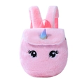 Dettaglio dello zaino in peluche a forma di unicorno rosa con corno arcobaleno - Borsetta Rosa Occhi Grandi