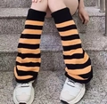 Y2K Beinstulpen gestreift in Schwarz und Orange für Lolita- und JK-Mode-Outfits - Schwarz Orange Gestreift Weites Bein