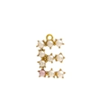 Detailed close-up of gold-plated letter E pendant with white and pink pearls - Pearl Letter E - Pink