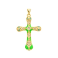 Ciondolo a croce placcato oro 18K con smalto verde fluorescente e zirconi - Croce di serpente in smalto verde fluorescente