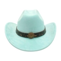 Chapeau de cowboy en daim bleu clair avec boucle métallique étoile sur ruban cuir - Taille unique / Vert émeraude