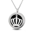 Silver stainless steel necklace with round hollow crown pendant on black background - Steel Color Hollow Crown (KP93930-KC)