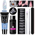 Set polygel unghie 7 pezzi con gel estensione glitter blu viola e soluzione detergente - Splendida Signora Glitter (PGS002)
