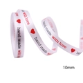 White satin ribbon with red hearts and 'hand made with love' text, 10mm width variant - Hand made with love (White with Red Heart) / 10mm Width x 10 Yards Length