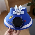 Royal blue kids sun visor hat with solar fan and cute rabbit cartoon decoration - Solar Fan Style / Ice Silk Rabbit Solar Fan-Royal Blue