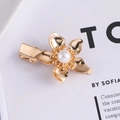 Elegant gold metal flower hair clip with pearl center on minimalist white background - 4# Pearl Flower Metal Duckbill Clip