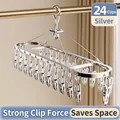 Silver stainless steel drying rack with 24 clips for socks and laundry - Oval 24 Clips / Silver