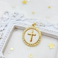 Gold plated cross pendant with white enamel and micro-set cubic zirconia frame - Round Cross / Gold
