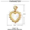 Esquema de parámetros del colgante de corazón con nácar dorado y dimensiones exactas - Corazón con Borde de Cuentas (YF206)