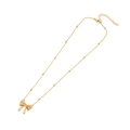 Golden bow pendant necklace with beaded stainless steel chain and adjustable clasp - Fashion Bowknot Bead Necklace(10#)