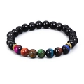8mm Tiger Eye stone beaded bracelet with 7 chakra rainbow accents for men and women - Tiger Eye & Shiny Stone Bracelet (ML-XYN00016)