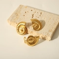 Golden nautilus shell jewelry set with spiral textured earrings and adjustable ring - Conch Earring And Ring Set (YYSU024023)