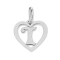 Silver stainless steel heart pendant with hollow letter T design for DIY jewelry - Letter-I / Silver
