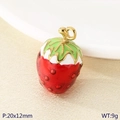 Red strawberry pendant in 20x12mm size made of gold finish stainless steel and enamel - Red Strawberry with Green Leaves Pendant (KLJ10245-ZGC)