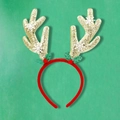 Christmas reindeer headband with gold glitter antlers and red velvet finish for kids - TK31 (Gold Glitter Long Antler Headband)
