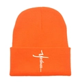 Orangefarbene Strickmütze mit Yeshua-Stickerei in Kreuzform für Damen und Herren - Orange