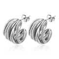 Polished silver multilayer hoop earrings with smooth and beaded texture details - Steel Multi-layer Beaded Texture Style (2)