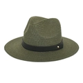 Detailed weave of olive paper straw fedora hat featuring a black leather band and gold buckle - M(56-58cm) / Dark Green
